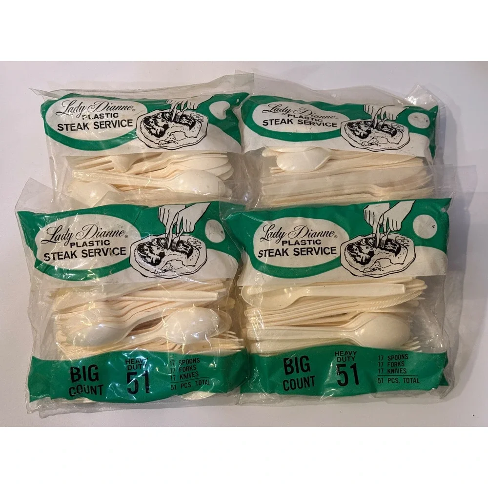 🍴 Vintage Lady Dianne Plastic Steak Service Flatware Lot 4 Packs Ivory Cream